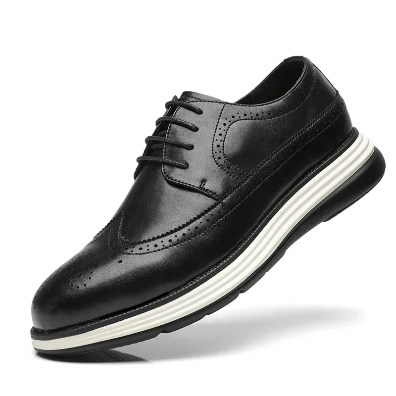 Men's Casual Leather Thick Soled Simple Walking Shoes Fashion Oxford Shoes High End British Style Office Business Dress Shoes