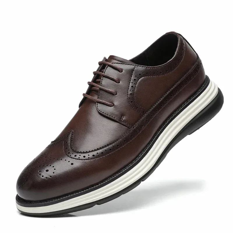 Men's Casual Leather Thick Soled Simple Walking Shoes Fashion Oxford Shoes High End British Style Office Business Dress Shoes