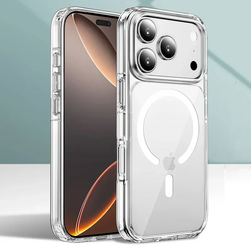 For Magsafe Magnetic Clear Shockproof Case For iPhone 17 Air 17Pro 17 Pro Max Wireless Charging Shockproof Hard PC Back Cover
