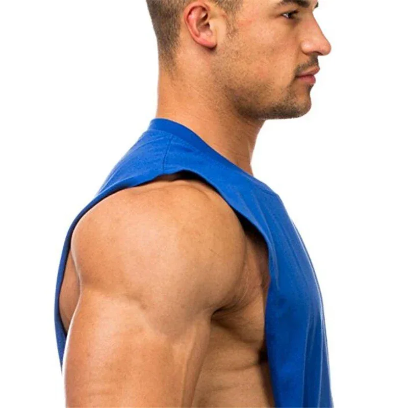 Gym Clothing Men Sides Cut Off T-shirts Dropped Armholes Tank Tops Workout Fitness Sleeveless Vest Outdoor Jogging Undershirt
