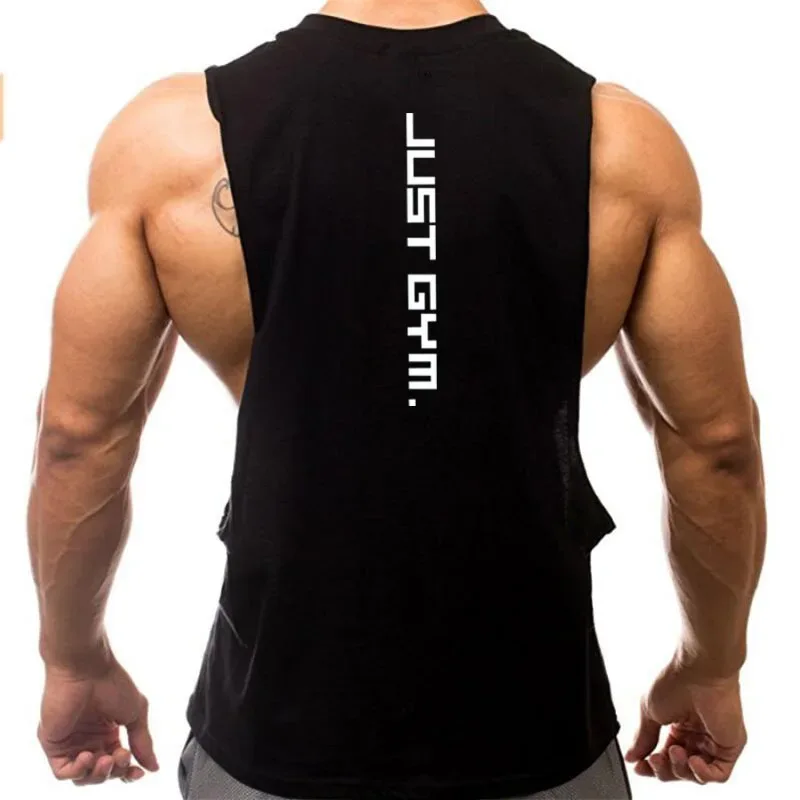 Gym Clothing Men Sides Cut Off T-shirts Dropped Armholes Tank Tops Workout Fitness Sleeveless Vest Outdoor Jogging Undershirt