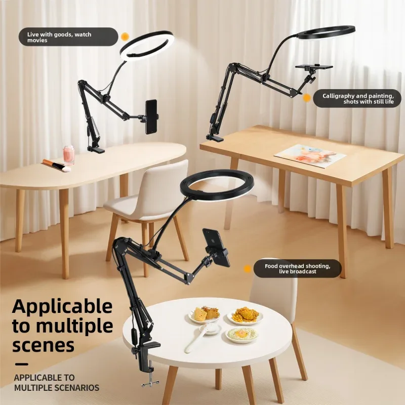 Phone Stand for Live Streaming, Desktop Boom Arm, Adjustable Height, Suitable for Selfie Shooting, Fill Light, Video Recording