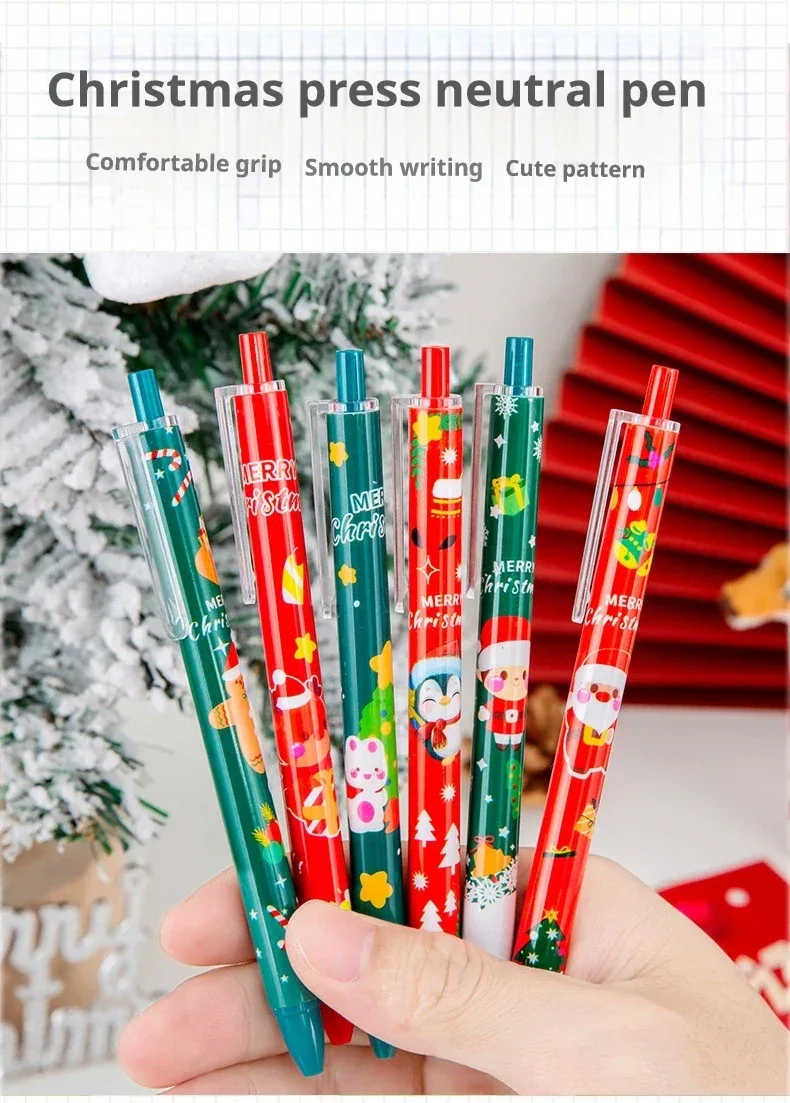 50Pcs/Lot Cute Christmas Press Gel Pens Cartoon Santa Claus Kawaii Christmas Gift Black Ink Pen Student School Office Supplies
