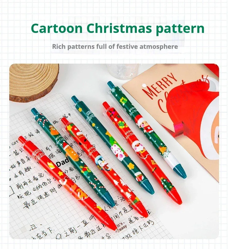 50Pcs/Lot Cute Christmas Press Gel Pens Cartoon Santa Claus Kawaii Christmas Gift Black Ink Pen Student School Office Supplies