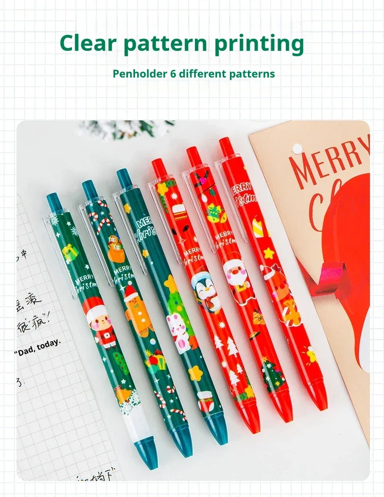 50Pcs/Lot Cute Christmas Press Gel Pens Cartoon Santa Claus Kawaii Christmas Gift Black Ink Pen Student School Office Supplies