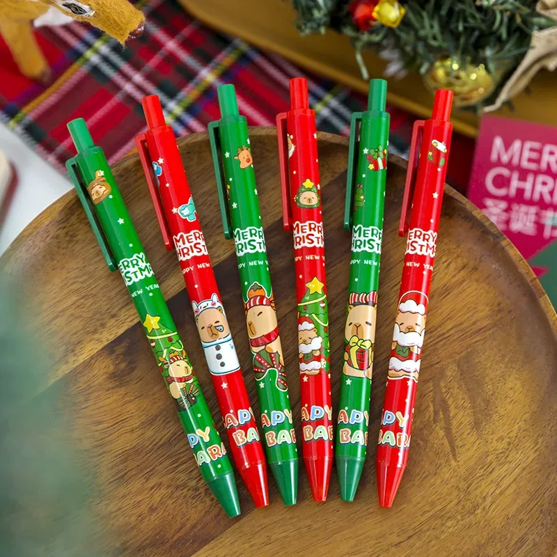 50Pcs/Lot Cute Christmas Press Gel Pens Cartoon Santa Claus Kawaii Christmas Gift Black Ink Pen Student School Office Supplies