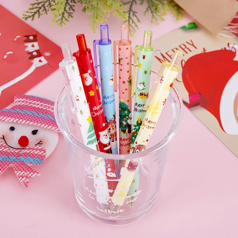 50Pcs/Lot Cute Christmas Press Gel Pens Cartoon Santa Claus Kawaii Christmas Gift Black Ink Pen Student School Office Supplies