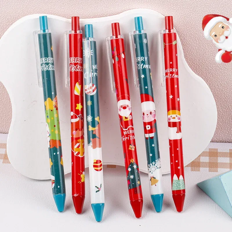 50Pcs/Lot Cute Christmas Press Gel Pens Cartoon Santa Claus Kawaii Christmas Gift Black Ink Pen Student School Office Supplies