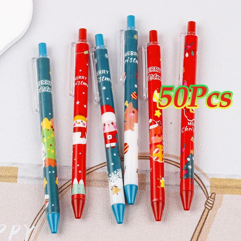 50Pcs/Lot Cute Christmas Press Gel Pens Cartoon Santa Claus Kawaii Christmas Gift Black Ink Pen Student School Office Supplies