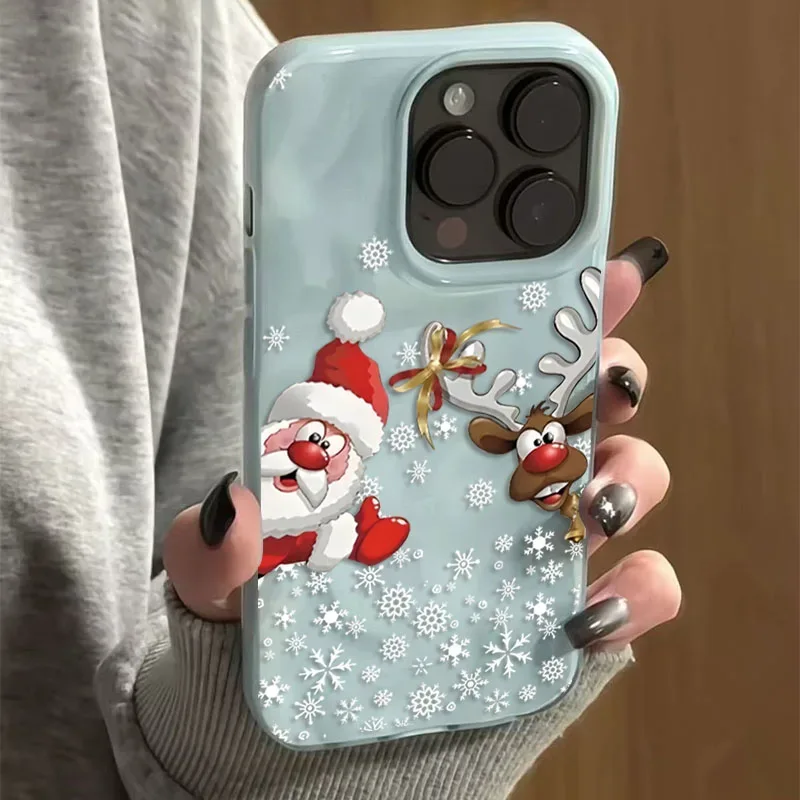 Christmas Reindeer and Santa Claus Folds Texture Phone Case For iPhone 17 Air 11 12 13 14 15 16 Pro Max Plus Silicone Soft Cover
