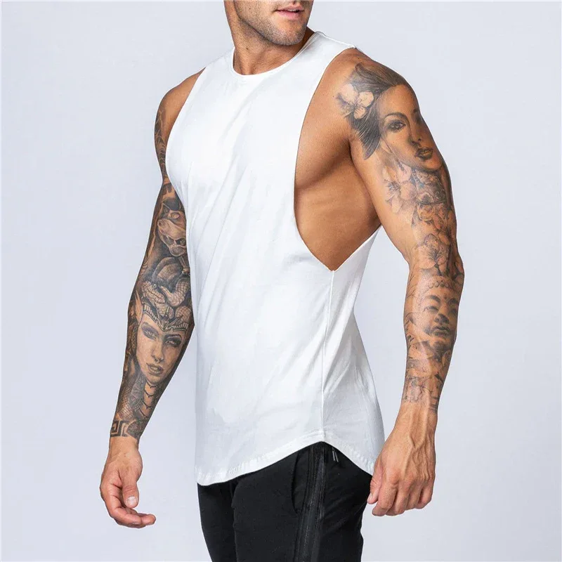 Men's Gym Clothing Summer Fitness Cotton Tank Top Men Jogging Bodybuilding Sleeveless Shirt Breathable O-Neck Casual Muscle Vest