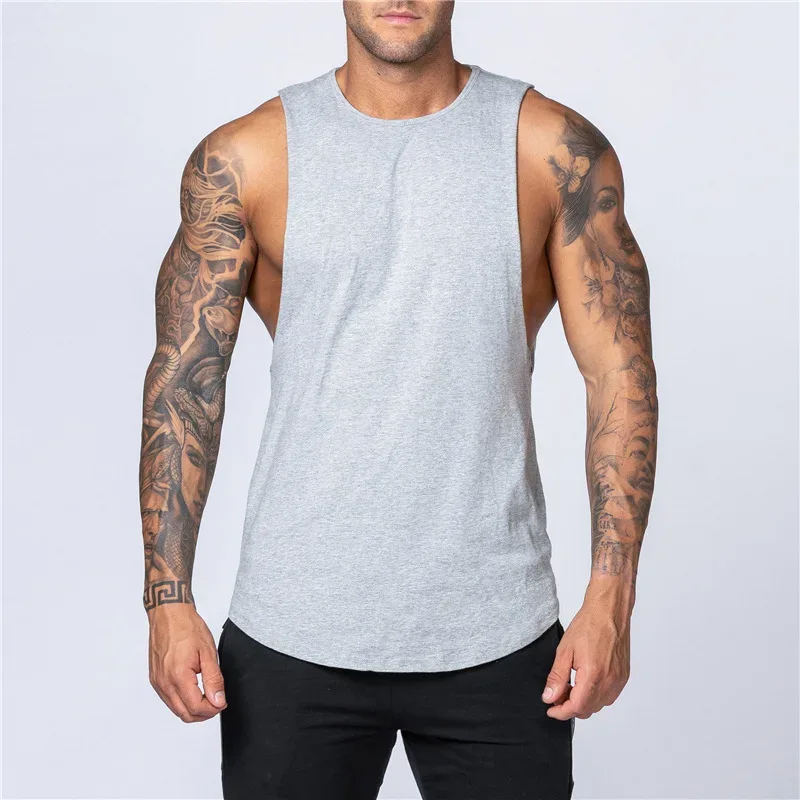 Men's Gym Clothing Summer Fitness Cotton Tank Top Men Jogging Bodybuilding Sleeveless Shirt Breathable O-Neck Casual Muscle Vest