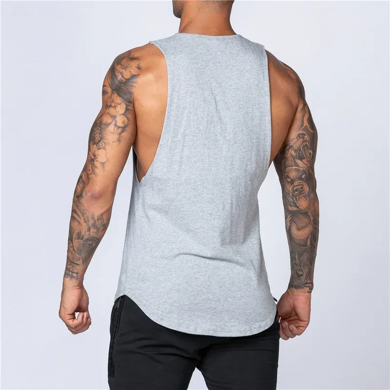 Men's Gym Clothing Summer Fitness Cotton Tank Top Men Jogging Bodybuilding Sleeveless Shirt Breathable O-Neck Casual Muscle Vest