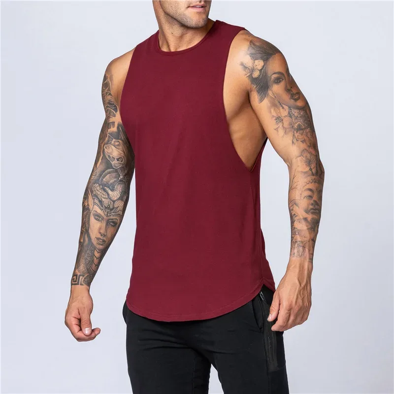 Men's Gym Clothing Summer Fitness Cotton Tank Top Men Jogging Bodybuilding Sleeveless Shirt Breathable O-Neck Casual Muscle Vest