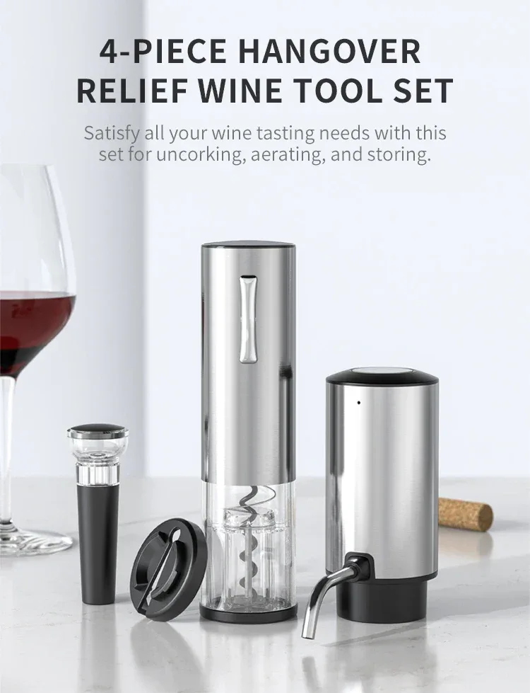 Rechargeable Electric Red Wine Openers Automatic Corkscrew Wine Openers Set Foil Cutter Wine Stopper Wine Pourer Christmas Gifts