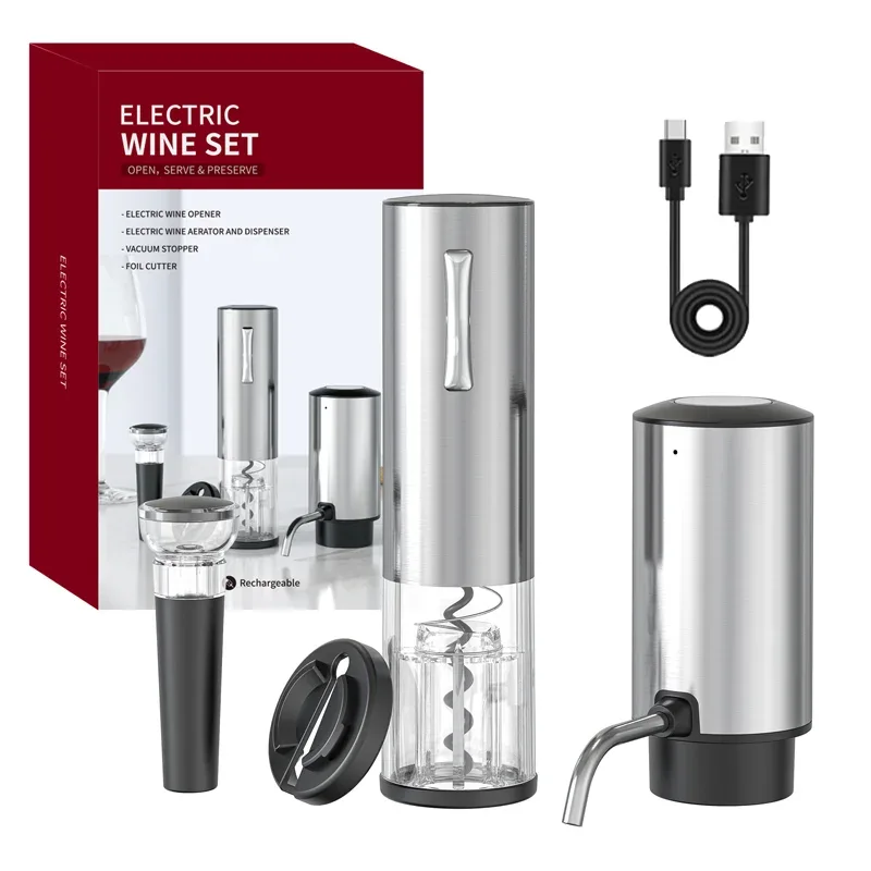 Rechargeable Electric Red Wine Openers Automatic Corkscrew Wine Openers Set Foil Cutter Wine Stopper Wine Pourer Christmas Gifts
