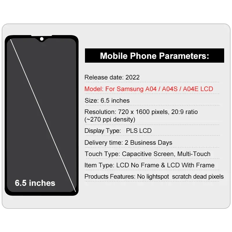 6.5" For Samsung Galaxy A04 LCD A045 A045F Display A04S Touch Screen A047 A047F For Samsung A04E LCD A042 A042F Digitiz Replace