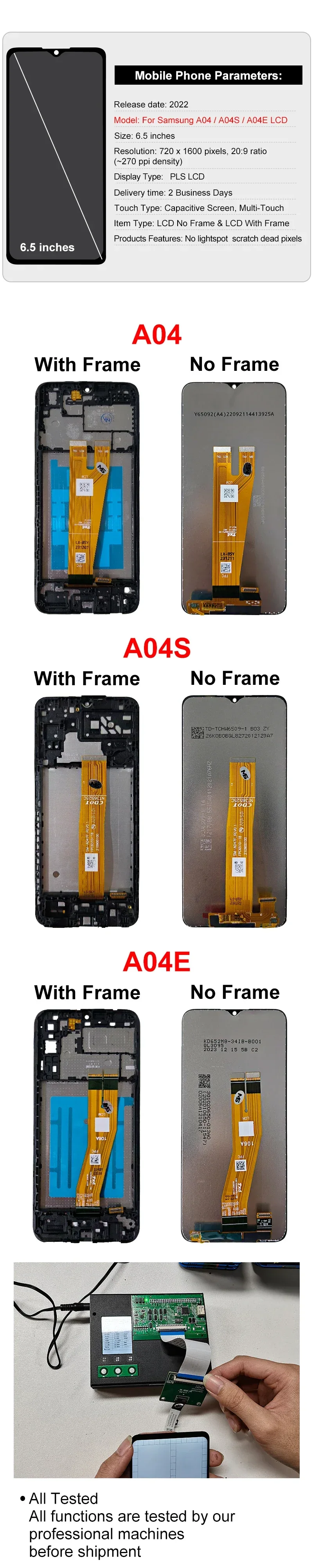 6.5" For Samsung Galaxy A04 LCD A045 A045F Display A04S Touch Screen A047 A047F For Samsung A04E LCD A042 A042F Digitiz Replace
