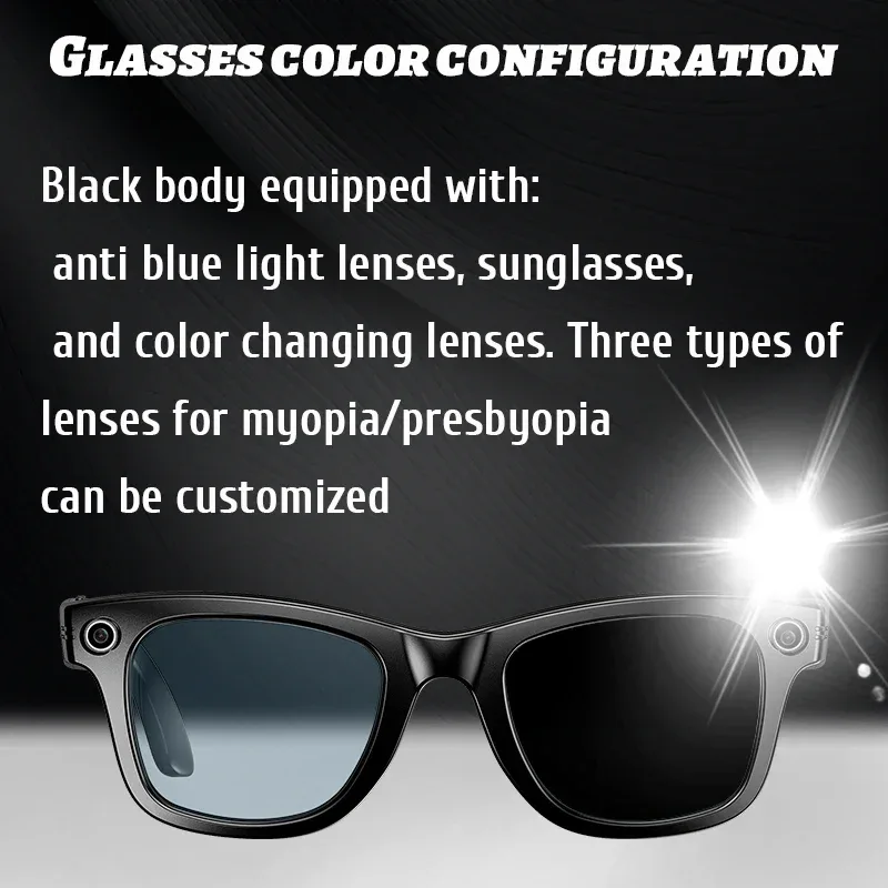 Smart Glasses 8 Million Pixels Recording Videos AI Photo Recognition Answer Translation 270mAh IP65 Waterproof Bluetooth Glasses