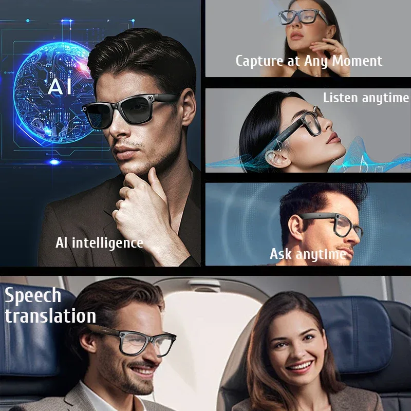 Smart Glasses 8 Million Pixels Recording Videos AI Photo Recognition Answer Translation 270mAh IP65 Waterproof Bluetooth Glasses