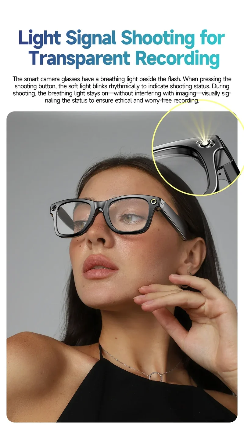 Smart Glasses 8 Million Pixels Recording Videos AI Photo Recognition Answer Translation 270mAh IP65 Waterproof Bluetooth Glasses