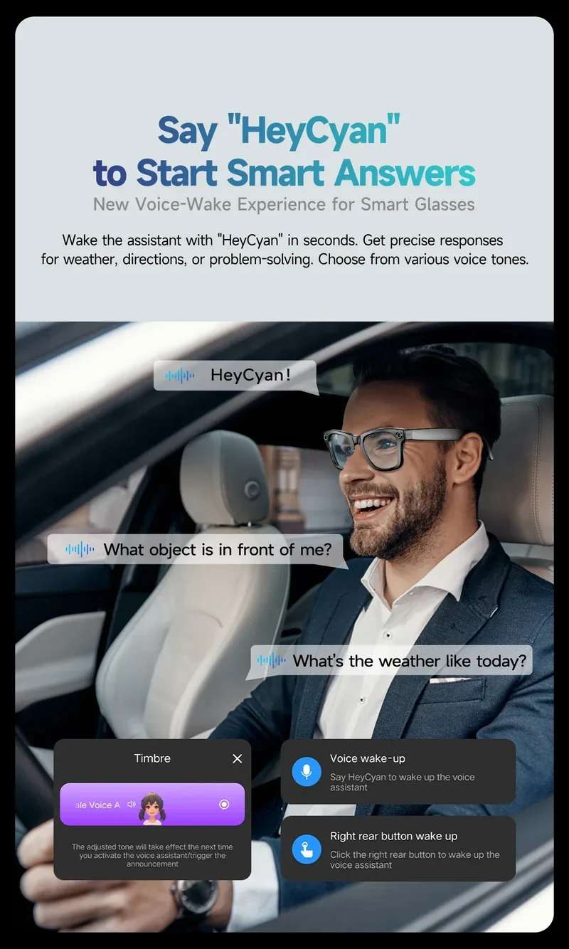 Smart Glasses 8 Million Pixels Recording Videos AI Photo Recognition Answer Translation 270mAh IP65 Waterproof Bluetooth Glasses