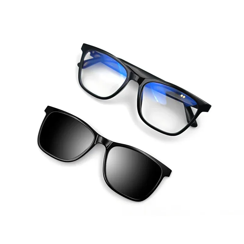 Hot GS05 Smart Glasses For Men 2 in 1 UV Protection Portable Polarized Anti-blue light Black Frame White Lenses Music Sunglasses
