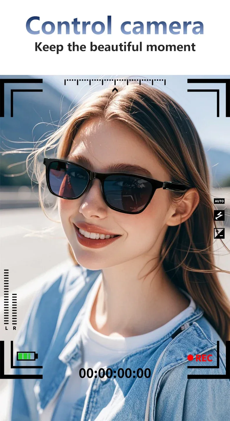 Hot GS05 Smart Glasses For Men 2 in 1 UV Protection Portable Polarized Anti-blue light Black Frame White Lenses Music Sunglasses
