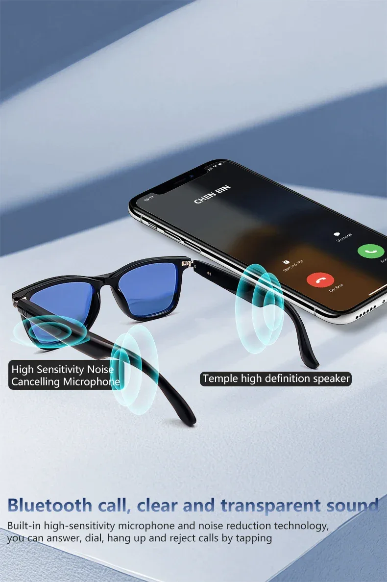 Hot GS05 Smart Glasses For Men 2 in 1 UV Protection Portable Polarized Anti-blue light Black Frame White Lenses Music Sunglasses