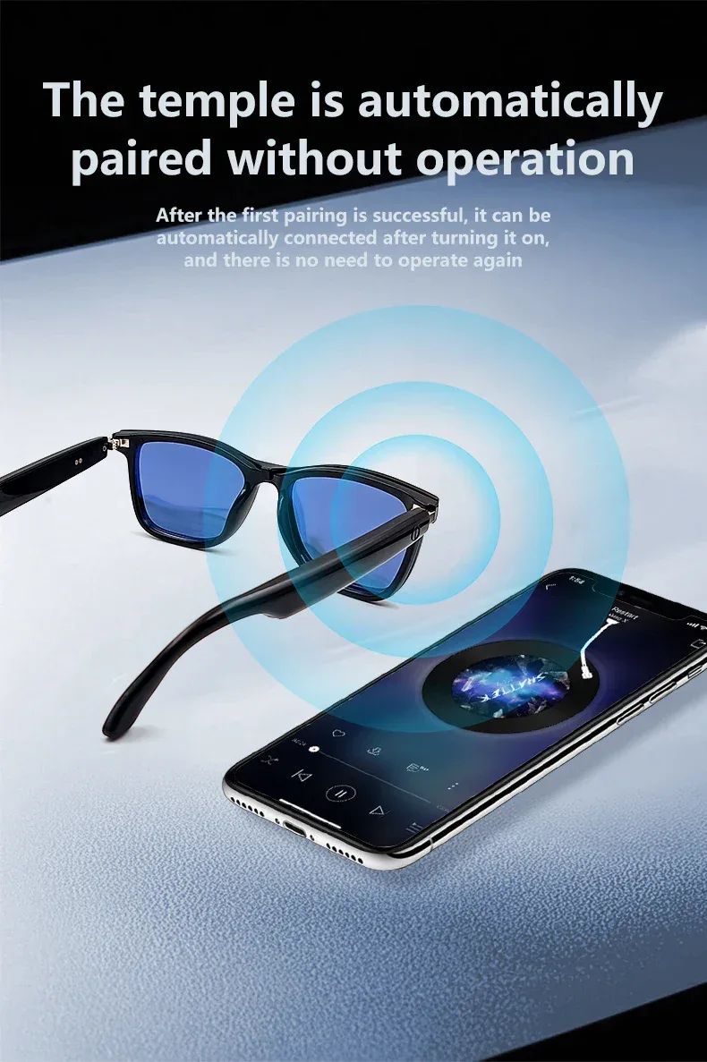 Hot GS05 Smart Glasses For Men 2 in 1 UV Protection Portable Polarized Anti-blue light Black Frame White Lenses Music Sunglasses