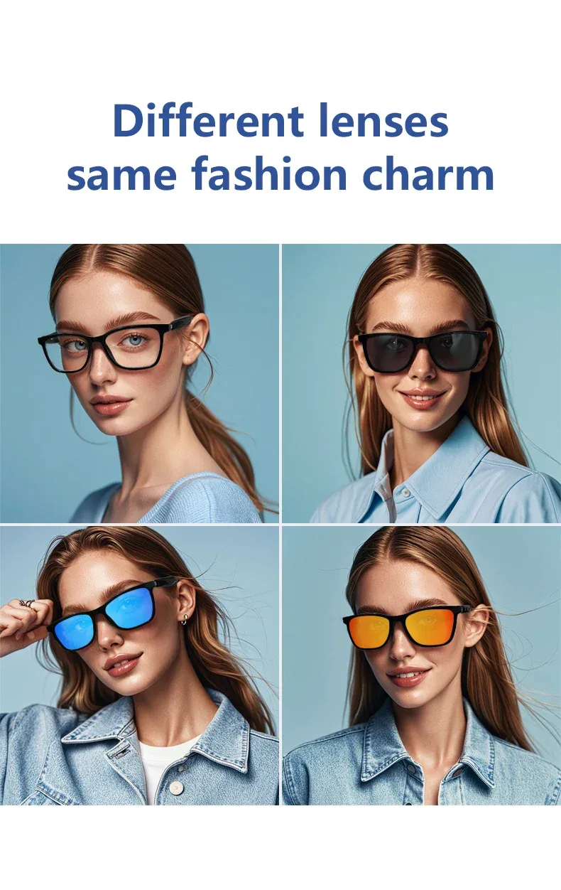 Hot GS05 Smart Glasses For Men 2 in 1 UV Protection Portable Polarized Anti-blue light Black Frame White Lenses Music Sunglasses