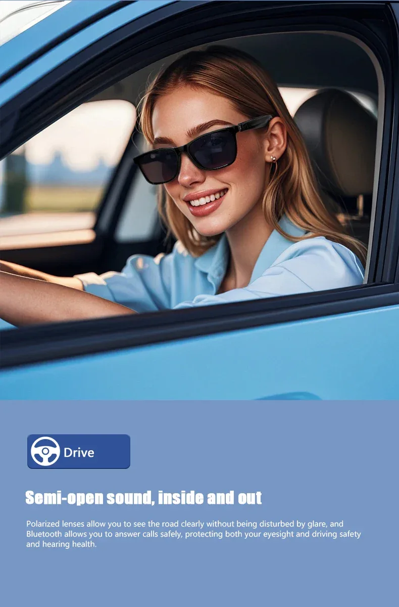 Hot GS05 Smart Glasses For Men 2 in 1 UV Protection Portable Polarized Anti-blue light Black Frame White Lenses Music Sunglasses