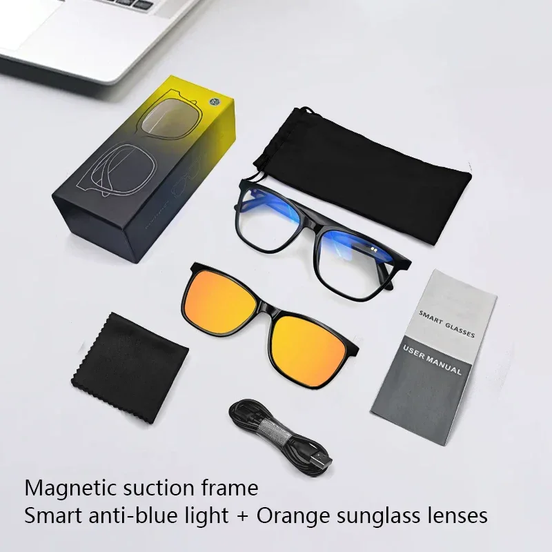 Hot GS05 Smart Glasses For Men 2 in 1 UV Protection Portable Polarized Anti-blue light Black Frame White Lenses Music Sunglasses