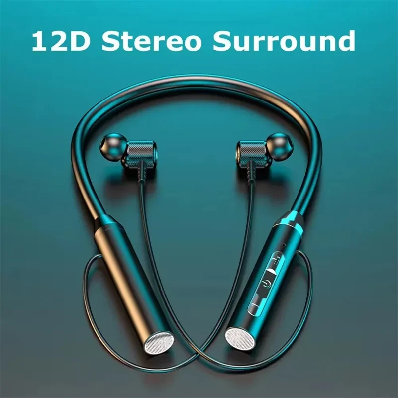 Wireless Bluetooth Earphones Neckband Headphones Gaming Stereo Sports Headset Halter Waterproof Magnetic Earbud with LED Display