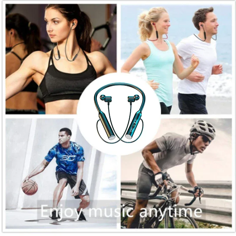 Wireless Bluetooth Earphones Neckband Headphones Gaming Stereo Sports Headset Halter Waterproof Magnetic Earbud with LED Display