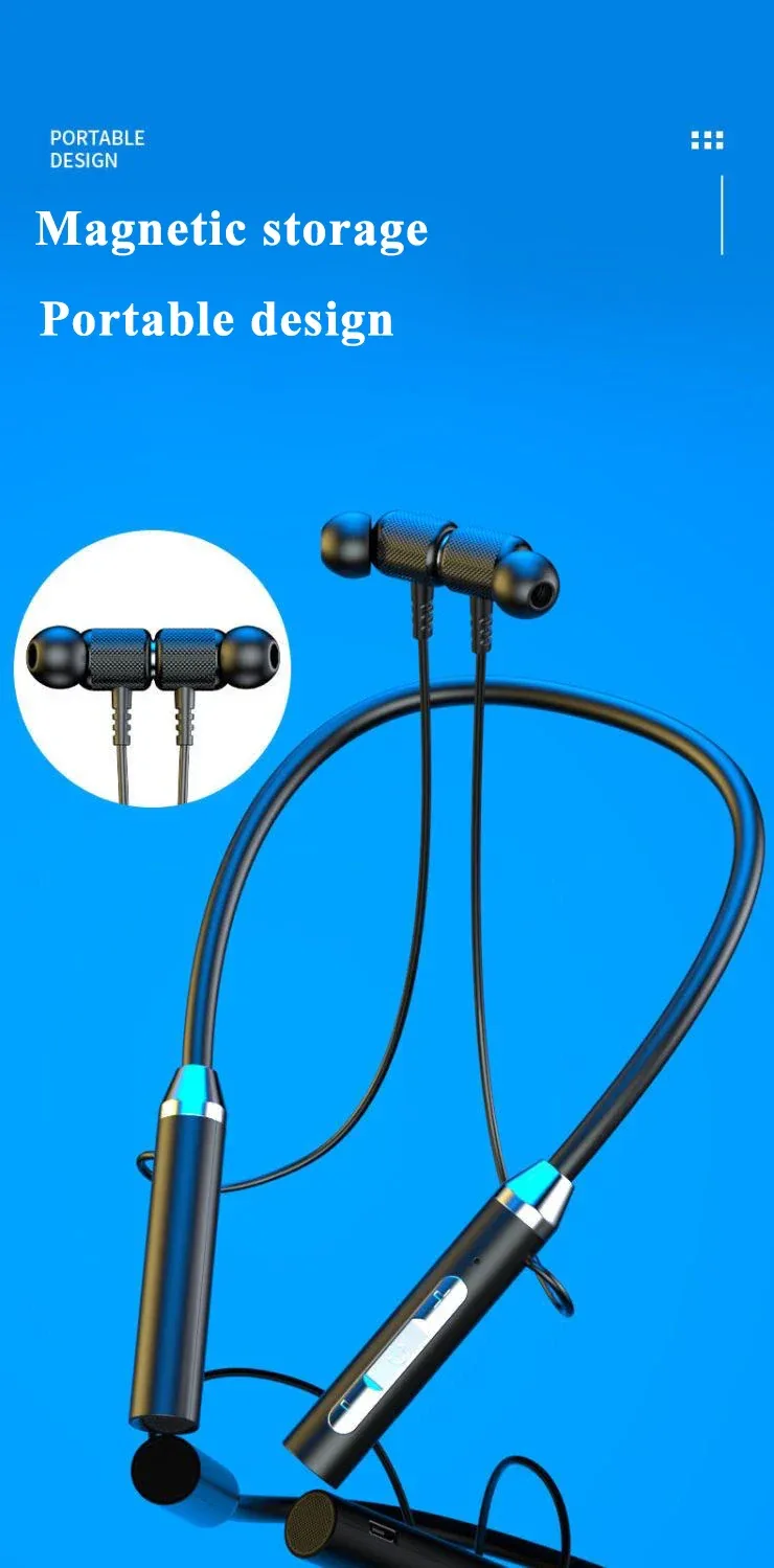 Wireless Bluetooth Earphones Neckband Headphones Gaming Stereo Sports Headset Halter Waterproof Magnetic Earbud with LED Display