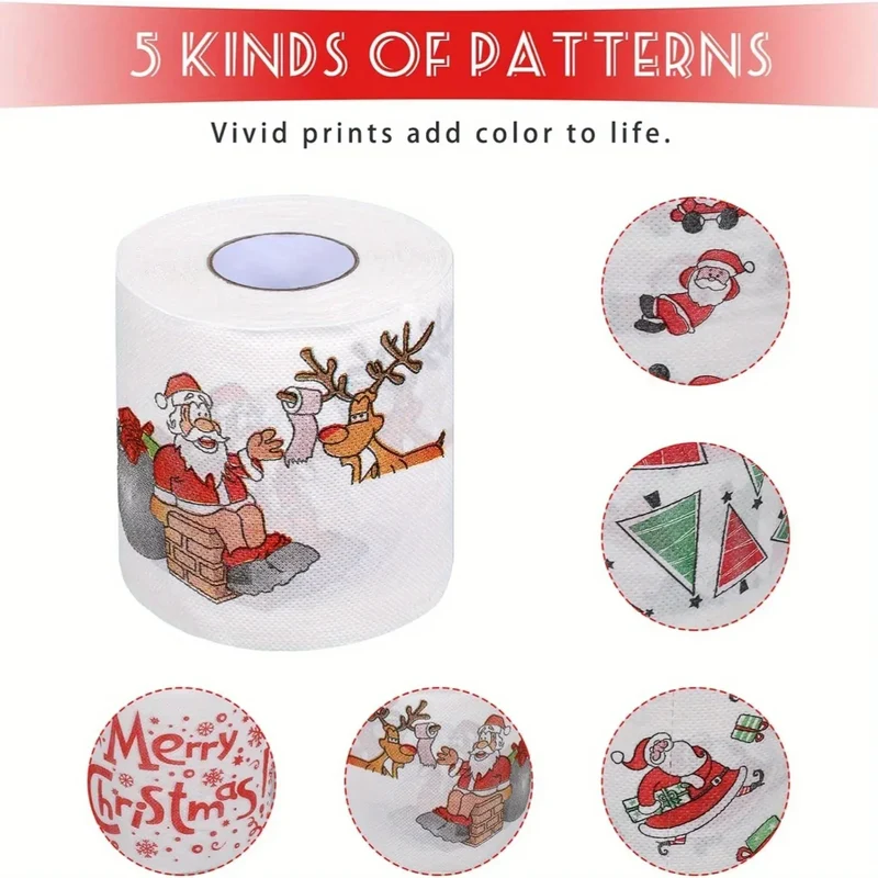 1Roll Santa and Reindeer Pattern Toilet Paper Roll - 3.94 "x 3.94" for Christmas and New Year home decor, party supplies