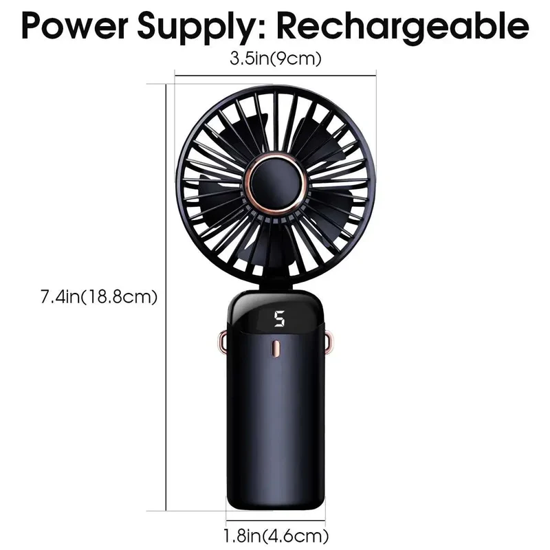 Handheld Mini Fan Foldable Portable USB Charging Neck Fan 1200mAh 5 Speed Settings Suitable for Home and Outdoor Use