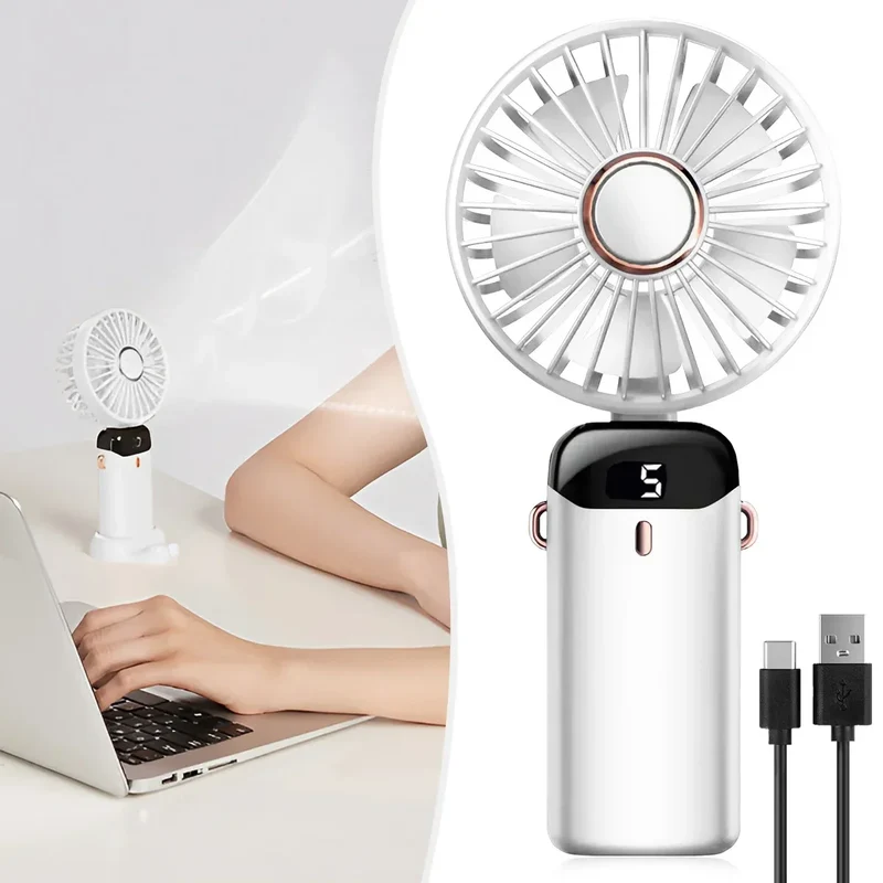 Handheld Mini Fan Foldable Portable USB Charging Neck Fan 1200mAh 5 Speed Settings Suitable for Home and Outdoor Use