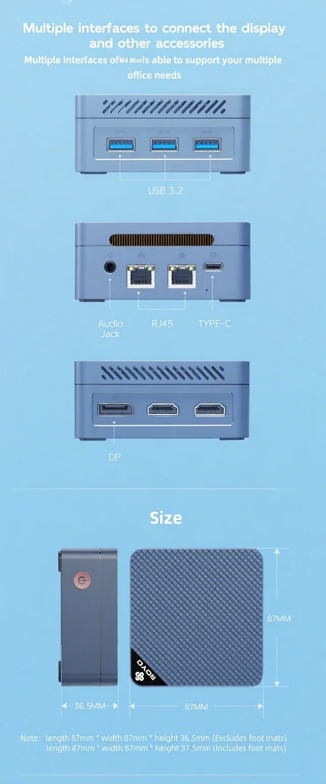 Mini PC SOYO Intel Twin Lake N150 Procesador LPDDR5 12GB RAM 512GB ROM Windows 11 Pro MiniPC WiFi 5 Desktop Computer