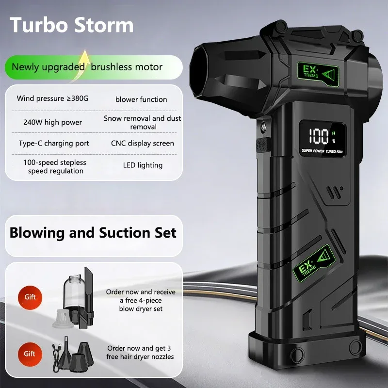 New Powerful Violent Fan 990000RPM Turbo Air Blower 380G Thrust High Speed Brushless Turbo Jet Blower With LED Lighting