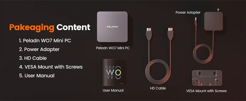 PELADN WO7 Mini PC AMD Ryzen 7 7735U (8C/16T, up to 4.75Ghz) 32GB DDR5+1TB SSD WiFi6 BT5.2 Quadruple-Display Mini Computer
