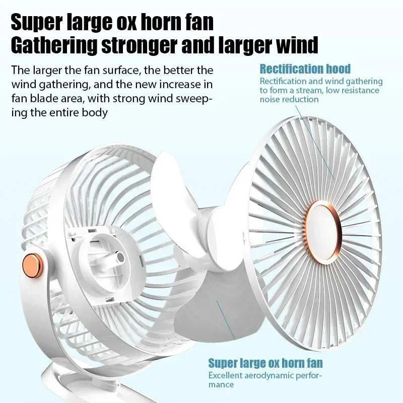 Xiaomi 2025 Clip-on Fan 8000mah 5 Speed Quiet Rechargeable Desktop Air Circulator Wireless Fan With LED Light For Office