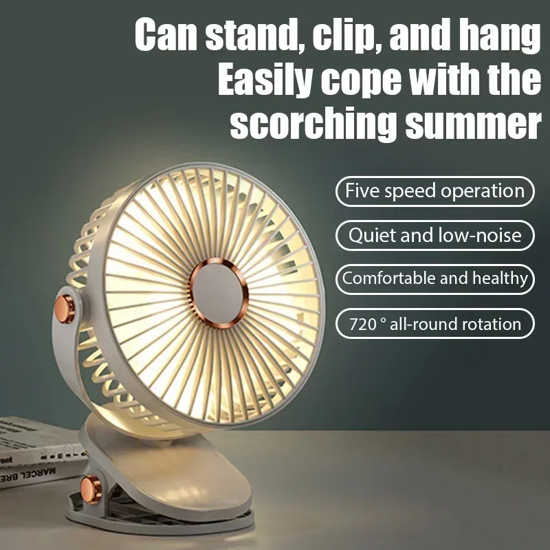 Xiaomi 2025 Clip-on Fan 8000mah 5 Speed Quiet Rechargeable Desktop Air Circulator Wireless Fan With LED Light For Office