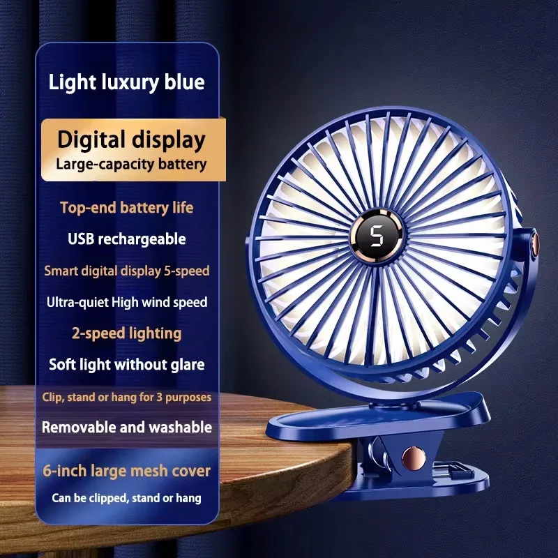 Xiaomi 2025 Clip-on Fan 8000mah 5 Speed Quiet Rechargeable Desktop Air Circulator Wireless Fan With LED Light For Office