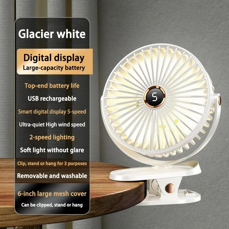 Xiaomi 2025 Clip-on Fan 8000mah 5 Speed Quiet Rechargeable Desktop Air Circulator Wireless Fan With LED Light For Office