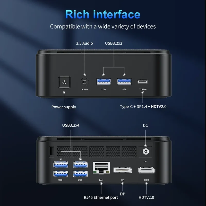 ACEMAGIC Mini PC with AMD Ryzen 5 7430U 16GB DDR4 512GB M.2 SSD Mini Gaming PC with USB Type-C Supports Triple 4K Display