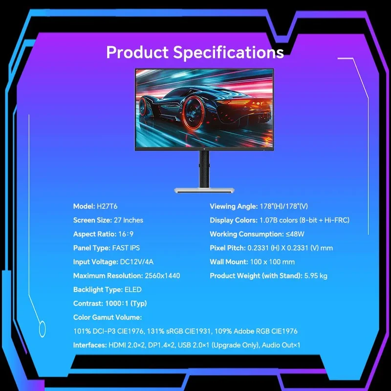 KTC H27T6 Flat Fast IPS QHD 2560*1440 @ 200Hz Overdrive to 210Hz, 1Ms GTG Response Time, 450 cd/nationwide, 27 "2K Gaming Monitor Dual Speakers flexible Stand VESA Mount, Advanced Adaptive Sync & HDR400 Supported