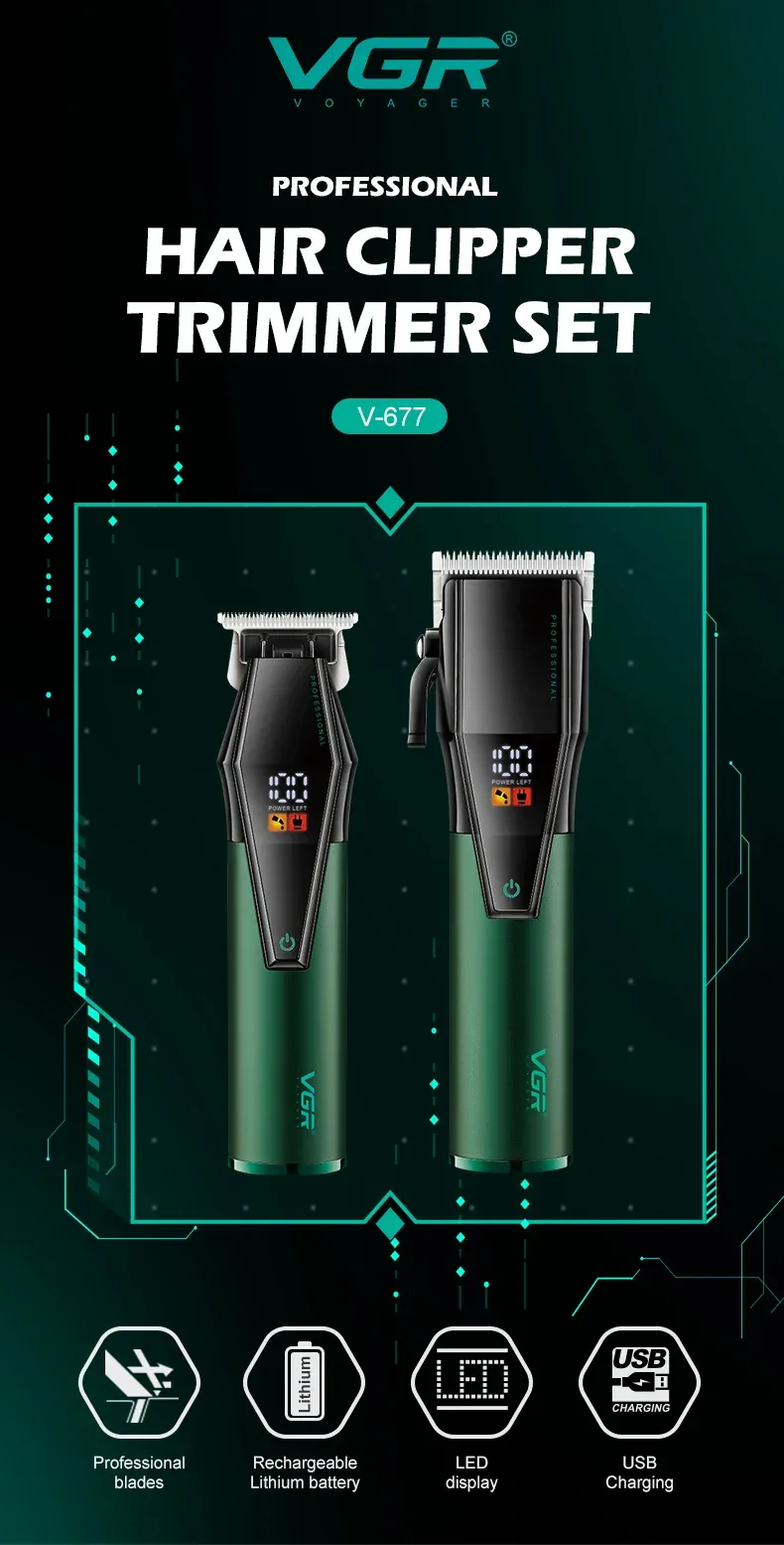 VGR Hair Trimmer Professional Barber Haircut Machine Adjustable Hair Clipper Cordless Hair Cutting Machine Trimmer for Men V-677