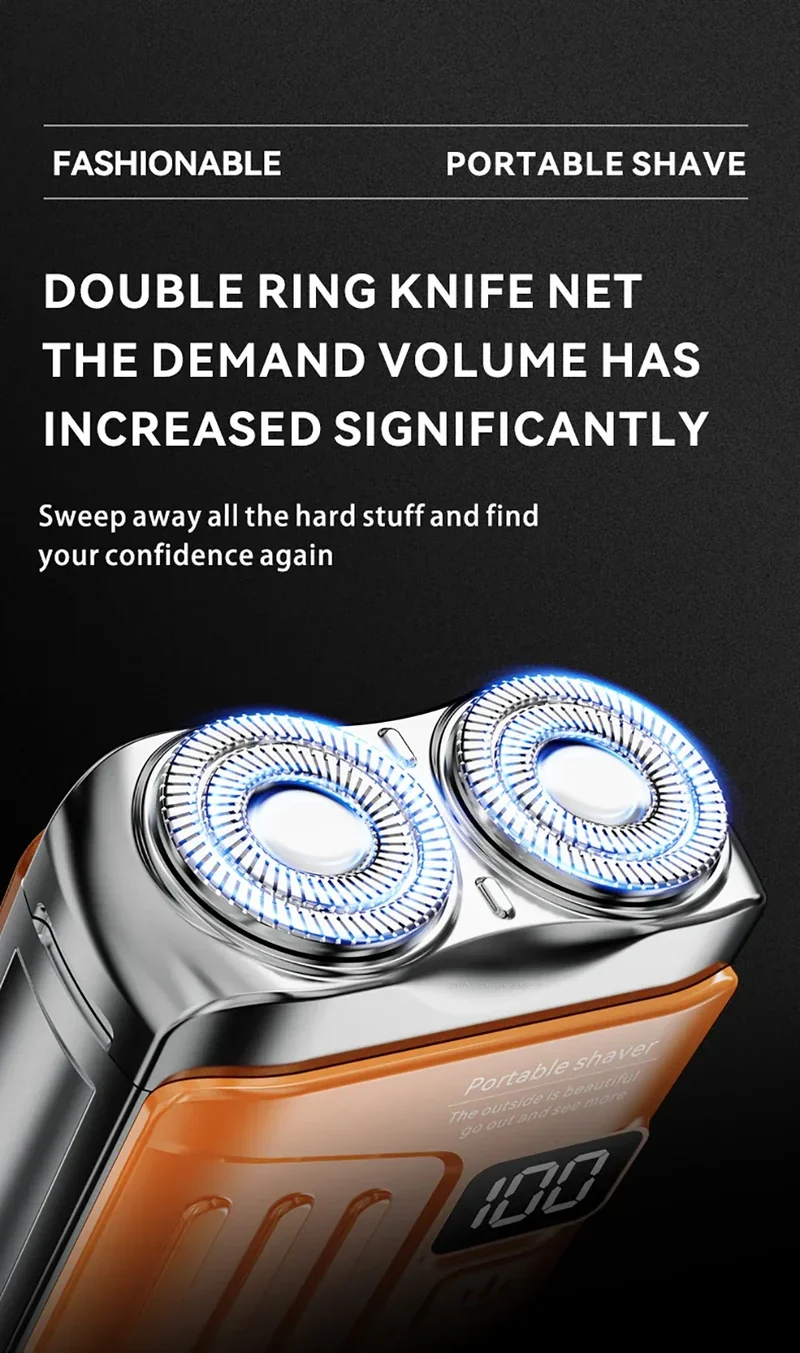 Electric Shaver Men Beard Trimmer Wet Dry Use Dual Blades Razor USB Rechargeable Mini Portable Face Beard Shaver For Home Travel